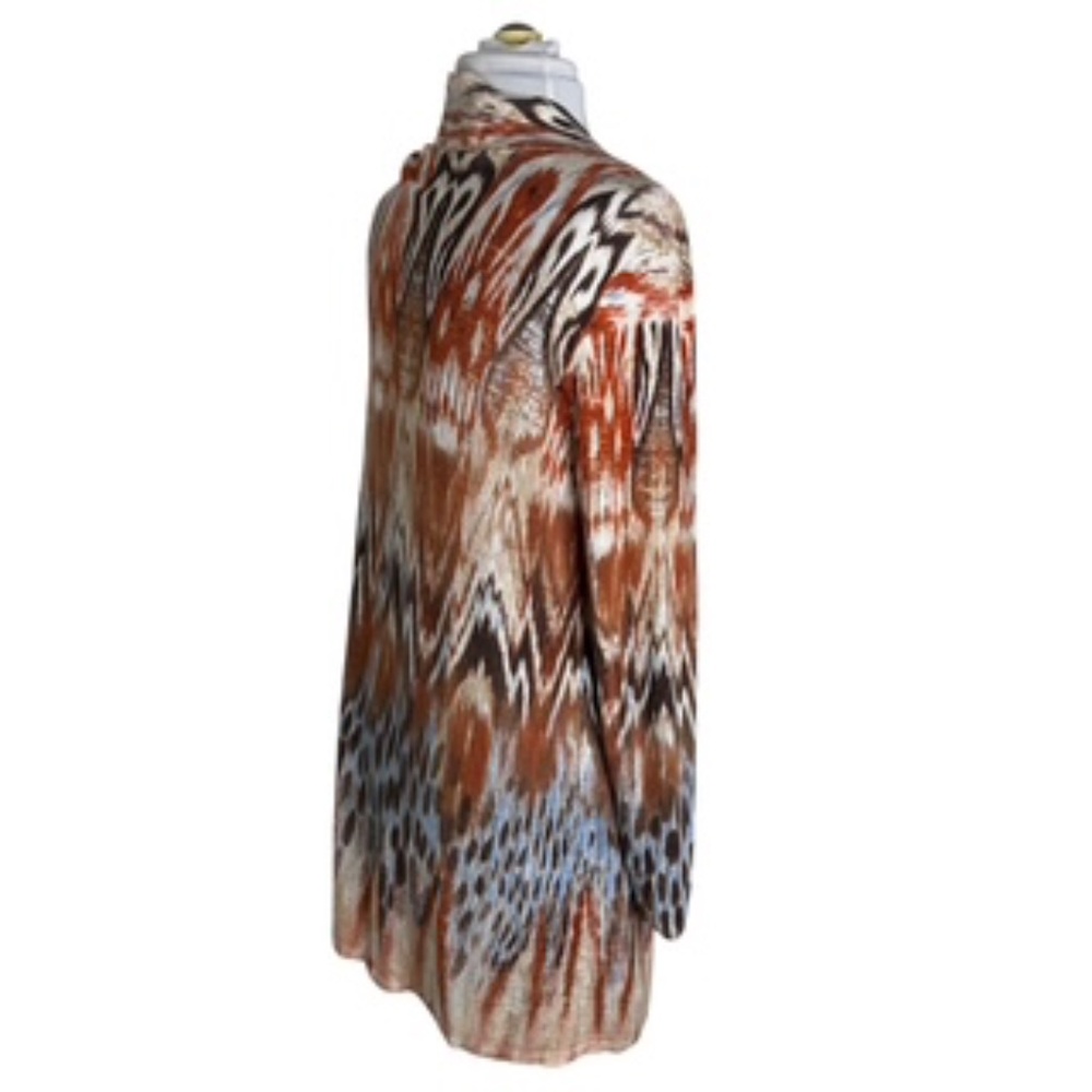 Chico's Tunic Length Multi-Colored Open Front Abstract Long Slv Cardigan Sz 2 - Picture 6 of 9